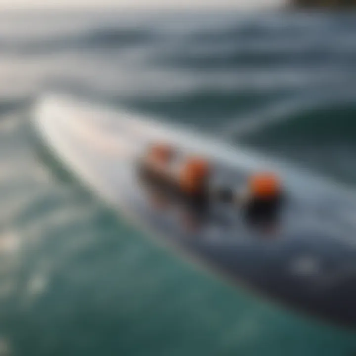 Close-up of the battery system integrated into the surfboard