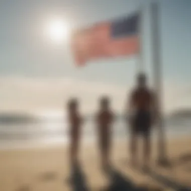 Families enjoying a beach day while paying attention to flag signals