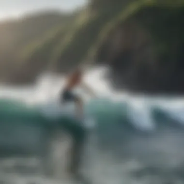 Beginner surfer catching a wave