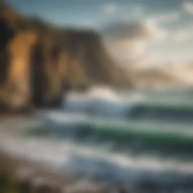 Coastal view with rugged cliffs and surf