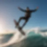 A boostsurfing enthusiast catching air above the waves showcasing advanced maneuvers.