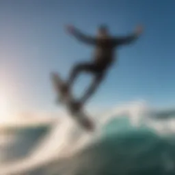 A boostsurfing enthusiast catching air above the waves showcasing advanced maneuvers.