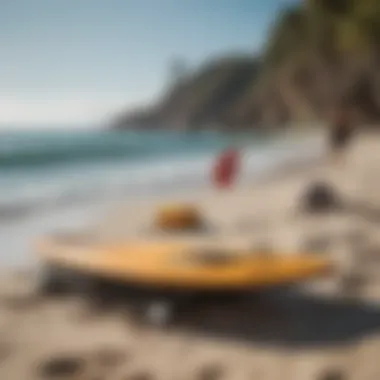 A collection of high-quality boostsurf equipment laid out on the beach.