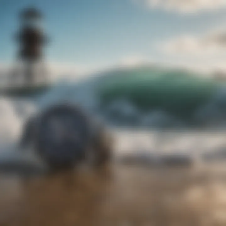 A scenic view of ocean waves with tide watches in focus