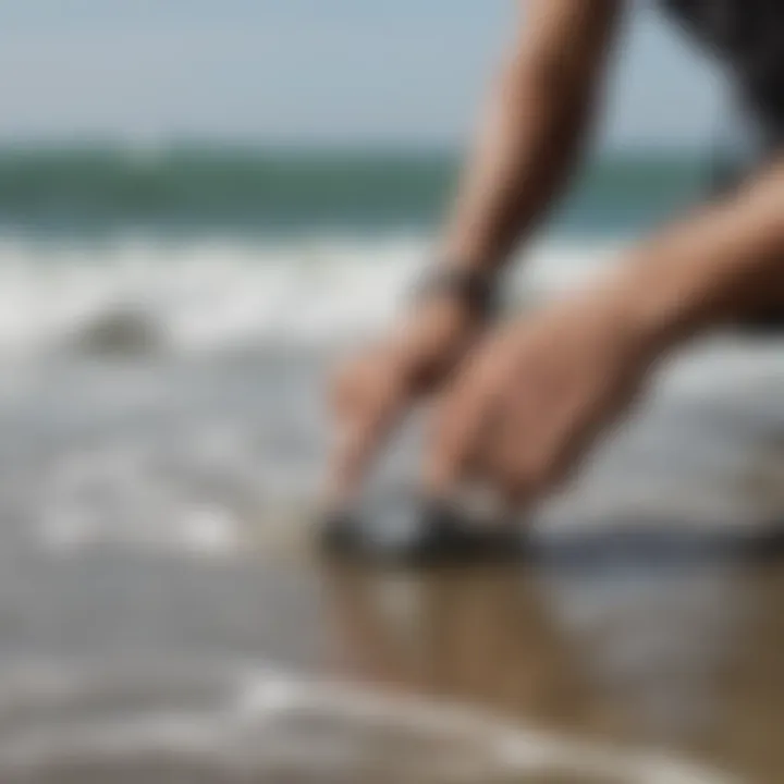 Surfers checking tide information on their watches