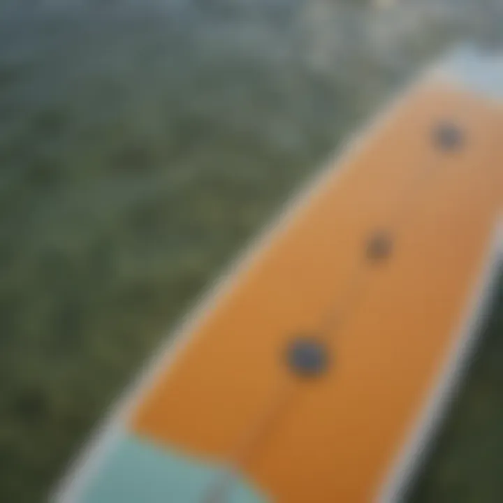 Close-up of paddle board materials, showcasing durability and design