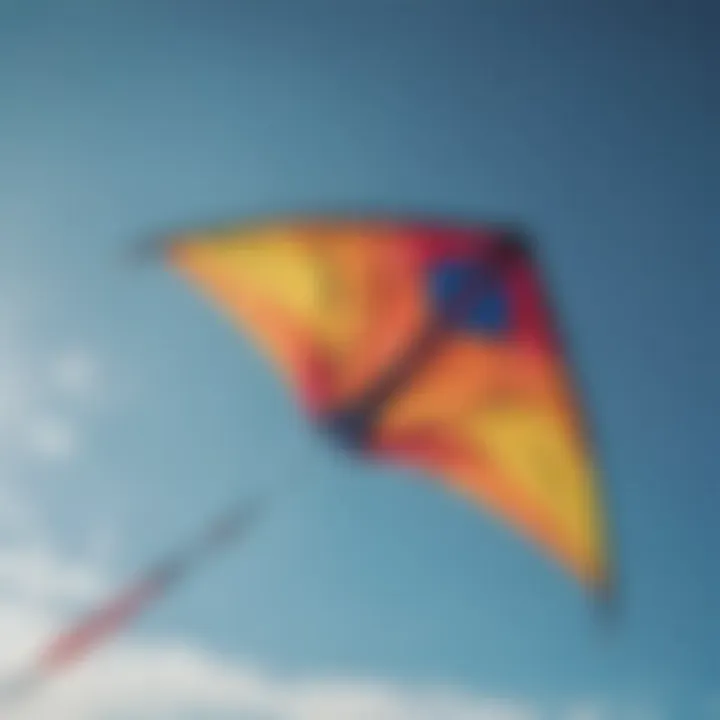 Close-up of a colorful kitesurfing kite against a blue sky