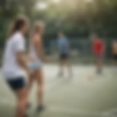 Group of enthusiasts enjoying paddleball