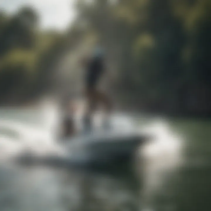 A group of friends enjoying wakeboarding behind a powerful boat