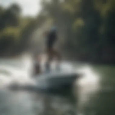 Wakeboarding Fun with Friends A group of friends enjoying wakeboarding behind a powerful boat