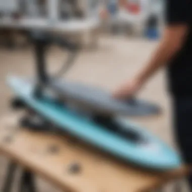 Demonstration of assembling the electric surfboard.