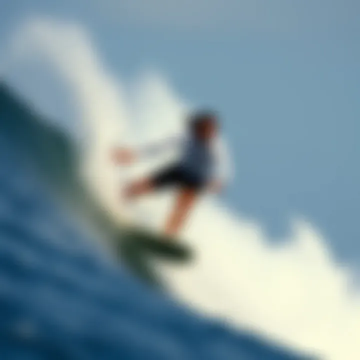Surfer in action displaying brand gear on a stunning wave