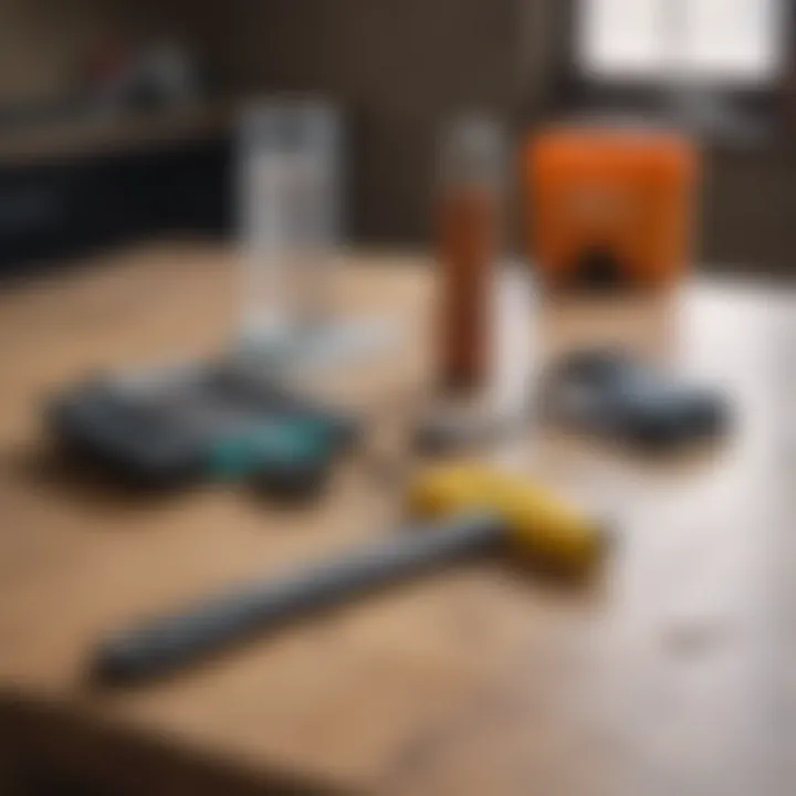 Tools arranged on a table for wax removal from hard floors