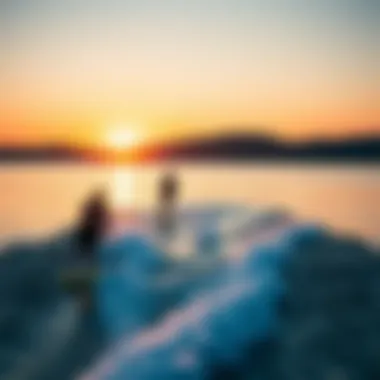 Stunning sunset with electric boards on the water