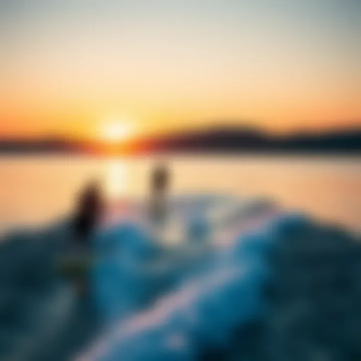 Stunning sunset with electric boards on the water