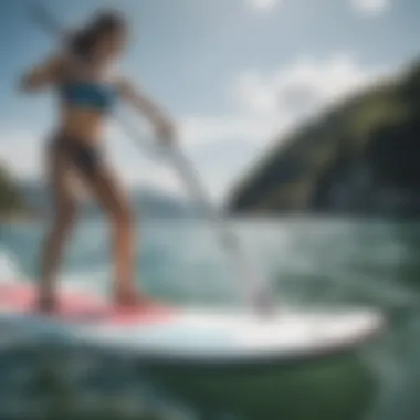 Showcasing Lung Stamina in Watersports A watersport athlete in action showcasing lung stamina while paddleboarding