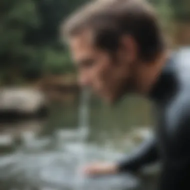 A person gently rinsing a wetsuit in fresh water