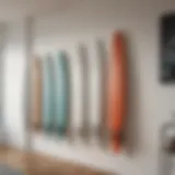 Stylish wall-mounted surfboard hooks