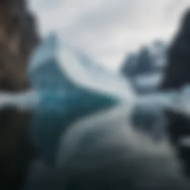 Icebergs floating in the calm waters of the Arctic Ocean