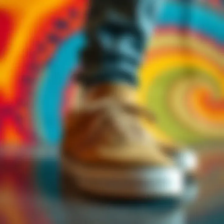 Comfortable skate shoes displayed against a colorful backdrop