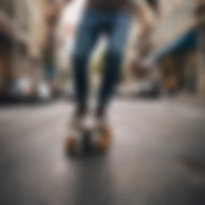 A dynamic scene of a longboard dancer executing a trick on the pavement