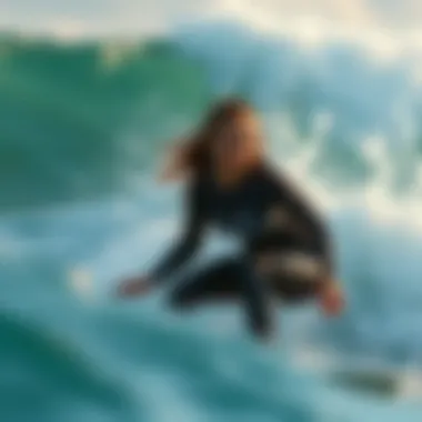 Surfing with Style: Billabong Tops in Action Dynamic surfing scene showcasing a Billabong top in action