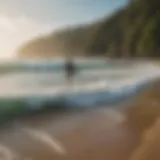 A tranquil beach scene showcasing gentle waves perfect for beginners