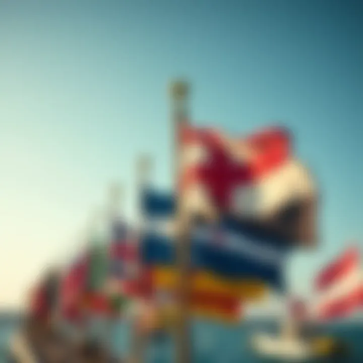 Historical flags representing maritime culture in watersports