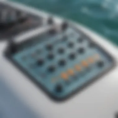 Close-up of the control panel on an electric inflatable paddle board highlighting its technological advancements.