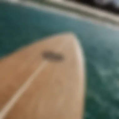 Close-up of a fun board surfboard's design and texture