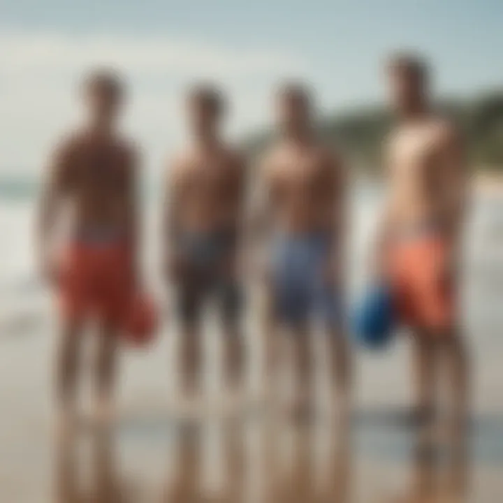 A group of friends enjoying a beach day in vibrant Bertha board shorts