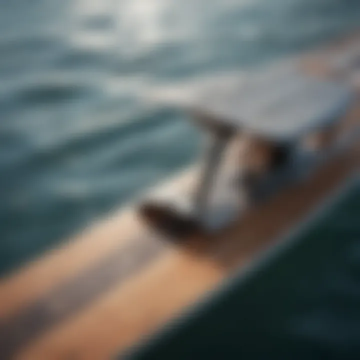 Close-up of hydrofoil board design showcasing the foil and board structure.