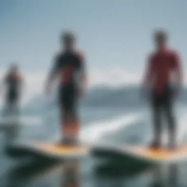 Collage of hydrofoil boarders enjoying diverse water settings.