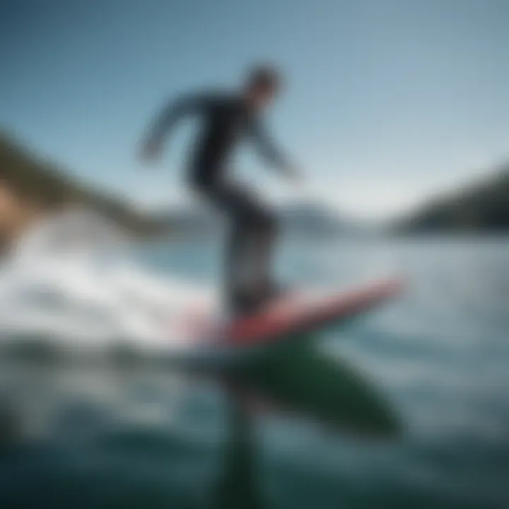 Hydrofoil board in action on the water demonstrating its performance.