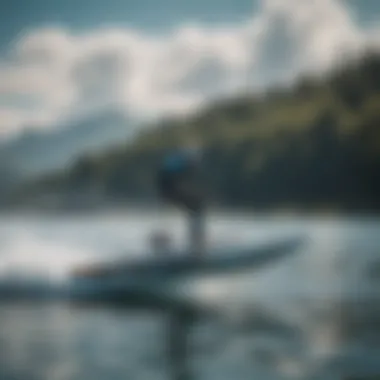 Hydrofoil skis gliding over the water surface