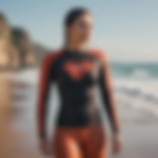 Hyperfreak 1.5 mm long sleeve top displayed on a scenic beach backdrop