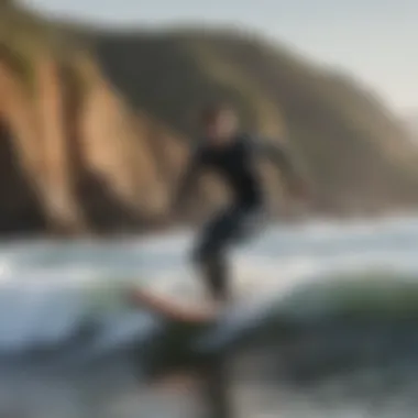 Novice Surfer Embracing the Waves Beginner surfer riding a gentle wave