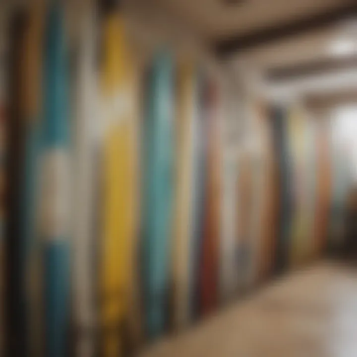 Range of surfboards displayed inside the shop