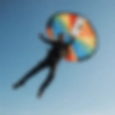 A vibrant kite soaring through a clear blue sky showcasing a basic trick