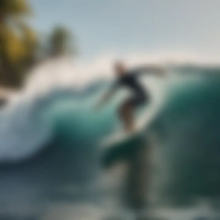 A surfer gracefully riding a wave at a popular Kona surf location, demonstrating skill and technique.