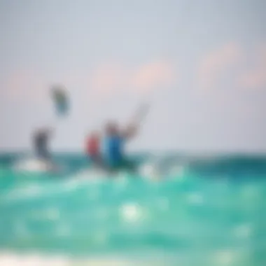 Kite Surfing Action Colorful kite surfers riding the waves