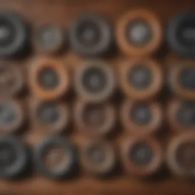 Various longboard wheel shapes displayed on a wooden surface