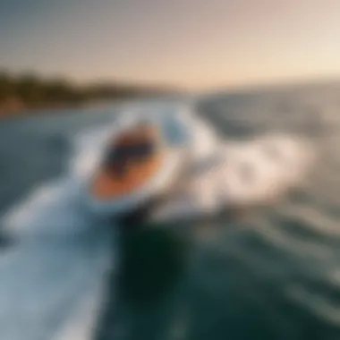 A powerful speedboat cutting through waves