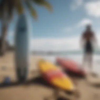 Cutting-Edge Surf Products Innovative surf gear displayed on the beach