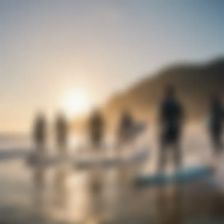 A diverse group of surfers enjoying a sunny day at the beach