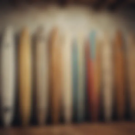 A vintage surfboard collection showcasing different eras and styles