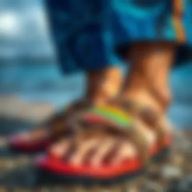 Detailed Look at Rainbow Sandals Craftsmanship Close-up of Rainbow Sandals highlighting their unique craftsmanship and design