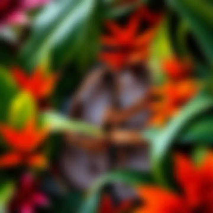 Aesthetic arrangement of Rainbow Sandals among tropical foliage