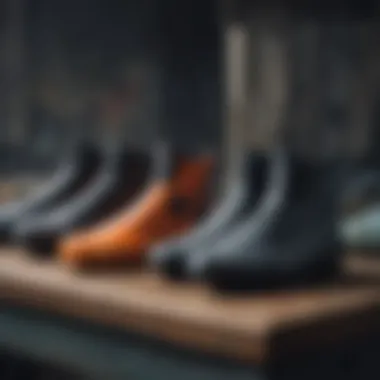 A diverse range of Rip Curl wetsuit boots on display.