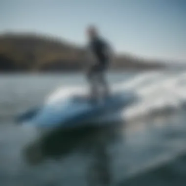 Dynamic view of a self-propelled hydrofoil surfboard in action on the water